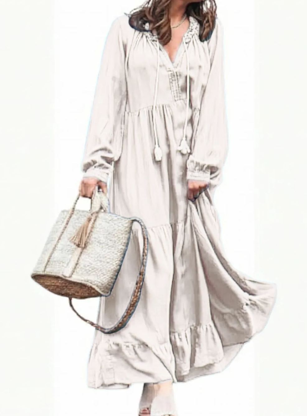 Women's Spring Long Sleeeve Tiered Denim Dress