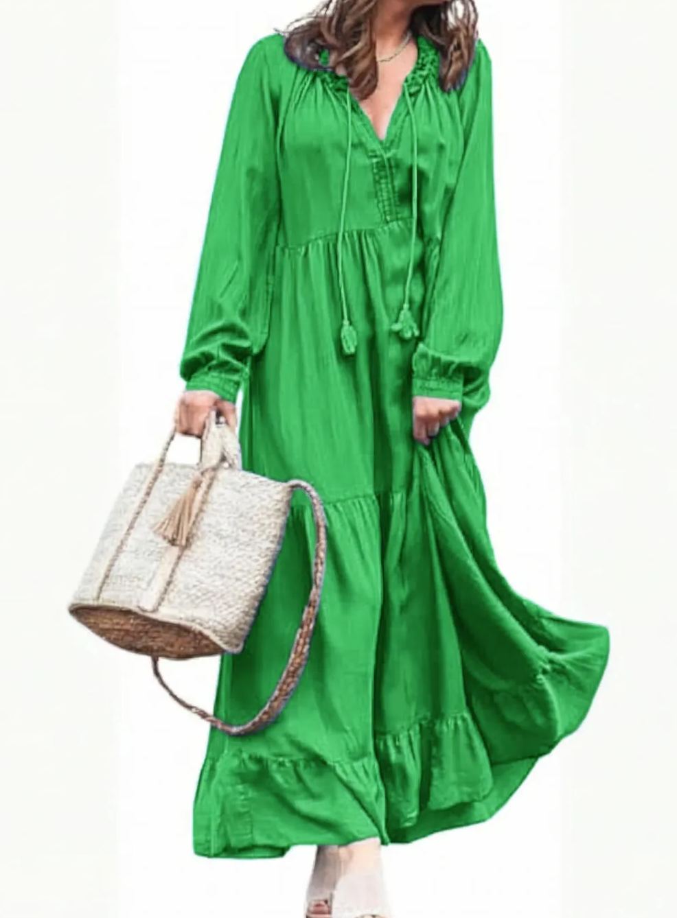 Women's Spring Long Sleeeve Tiered Denim Dress