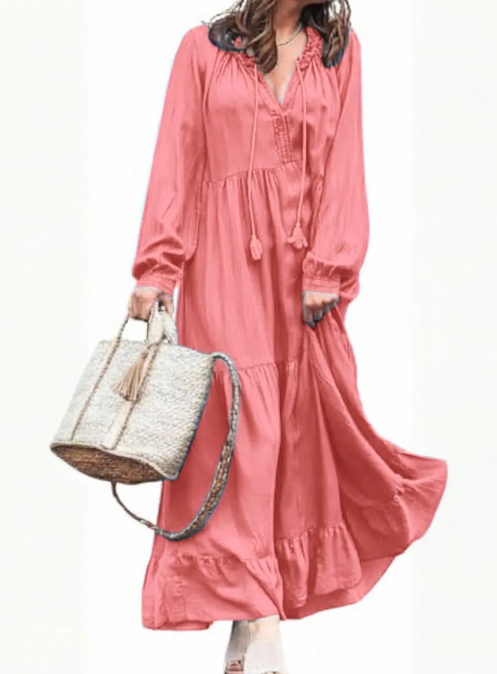 Women's Spring Long Sleeeve Tiered Denim Dress