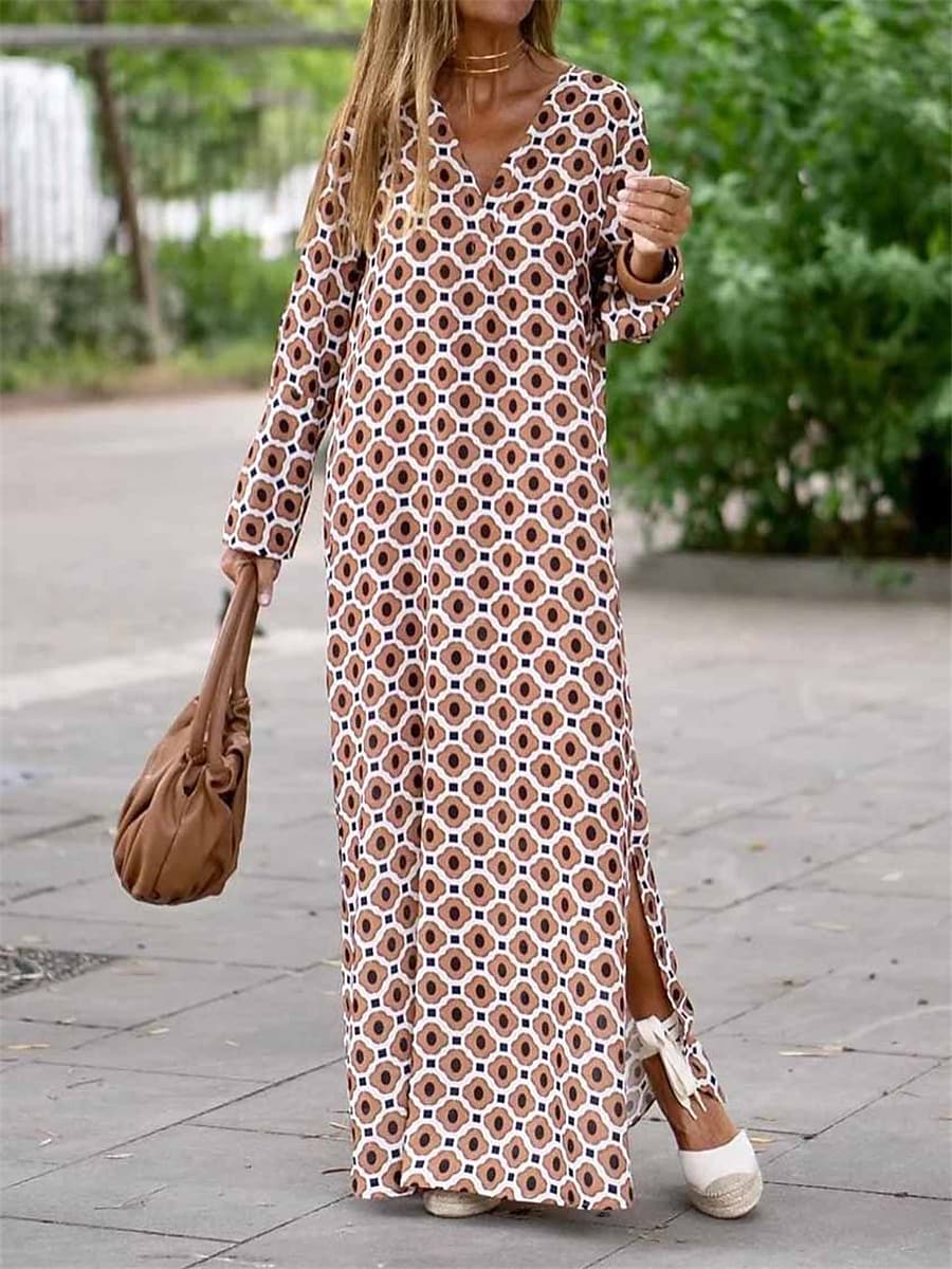Women's Casual Summer Spring Print Long Dress Fashion Streetwear Geometric Split Print Outdoor Daily Holiday Loose S M L XL XXL