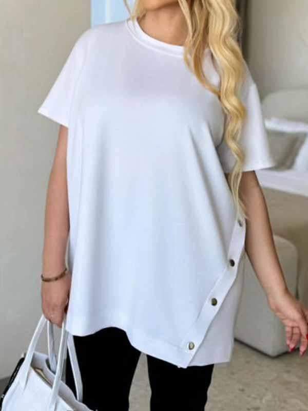 WOMEN'S ROUND NECK SOLID COLOR SHORT SLEEVE TOP  (BUY 3 FREE SHIPPING)