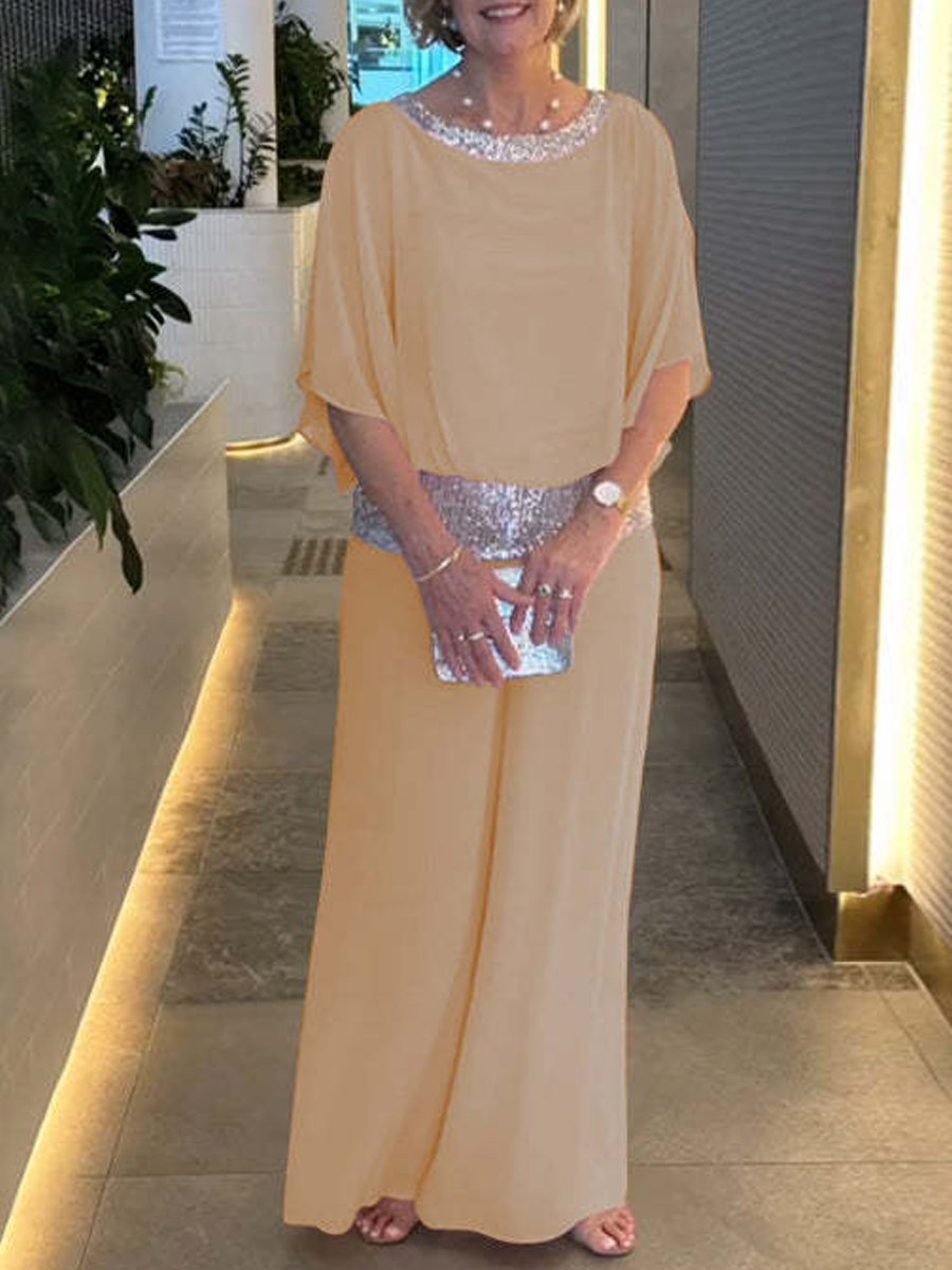 Sequined Colorblock Elegant Two-Piece Set