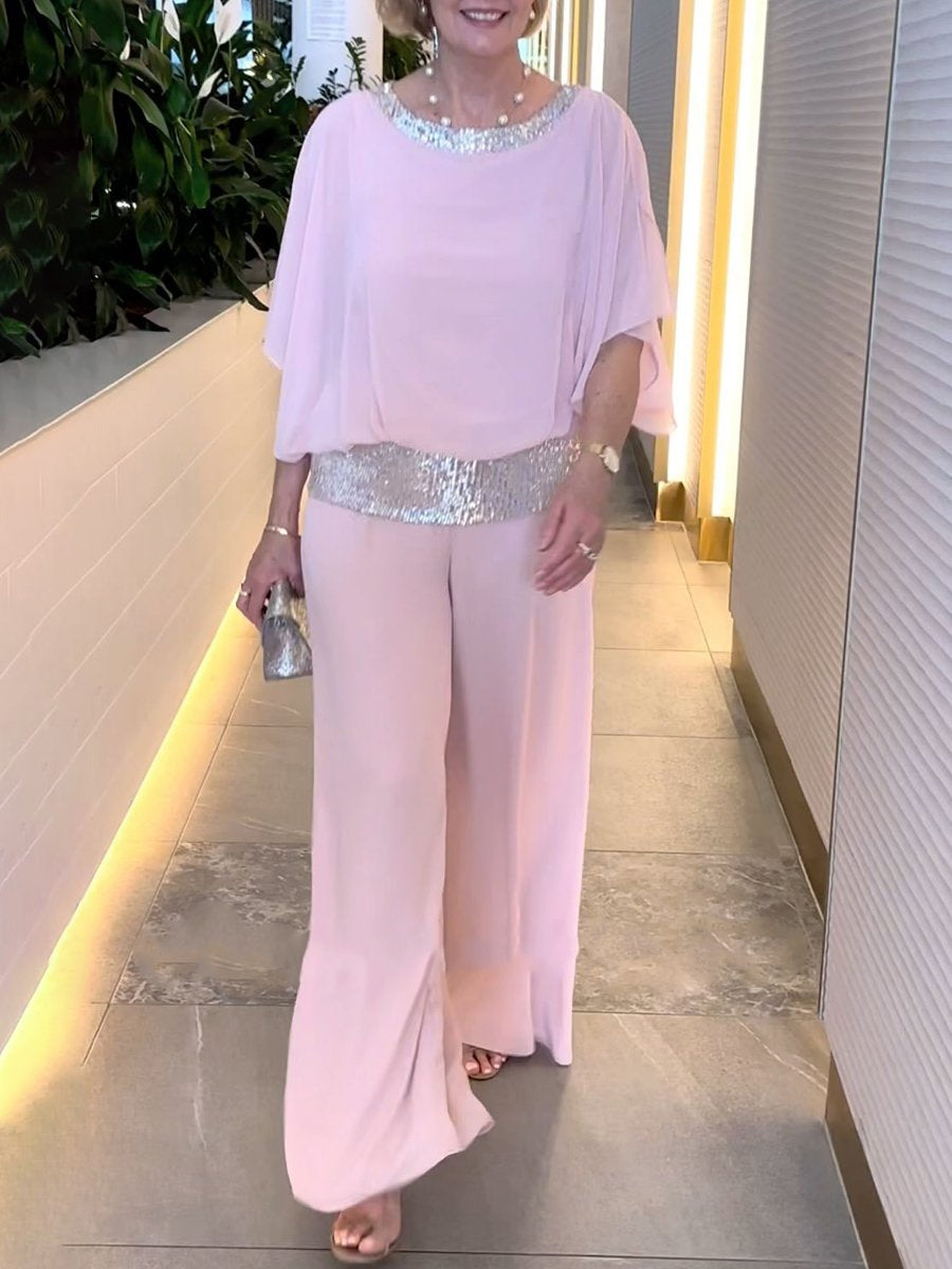 Sequined Colorblock Elegant Two-Piece Set