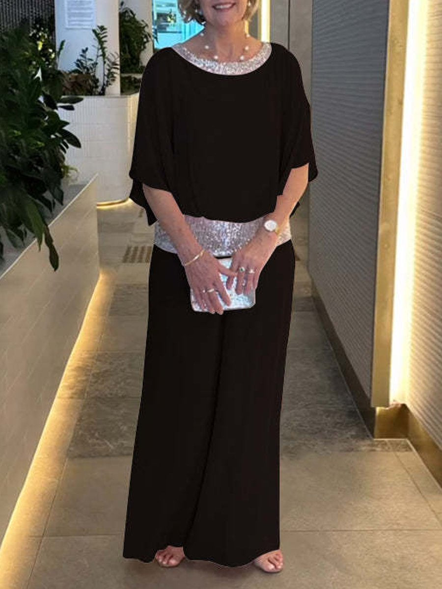 Sequined Colorblock Elegant Two-Piece Set