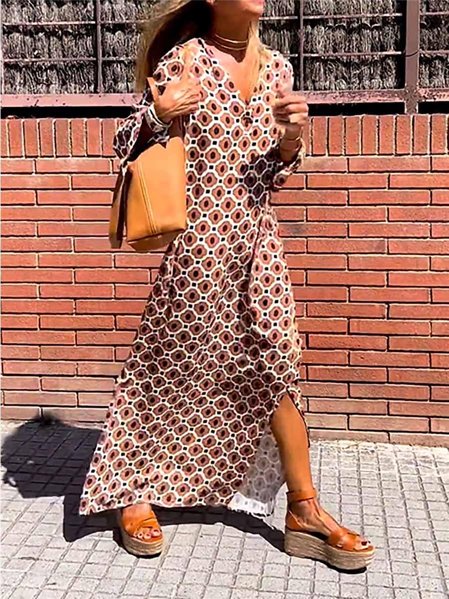 Women's Casual Summer Spring Print Long Dress Fashion Streetwear Geometric Split Print Outdoor Daily Holiday Loose S M L XL XXL