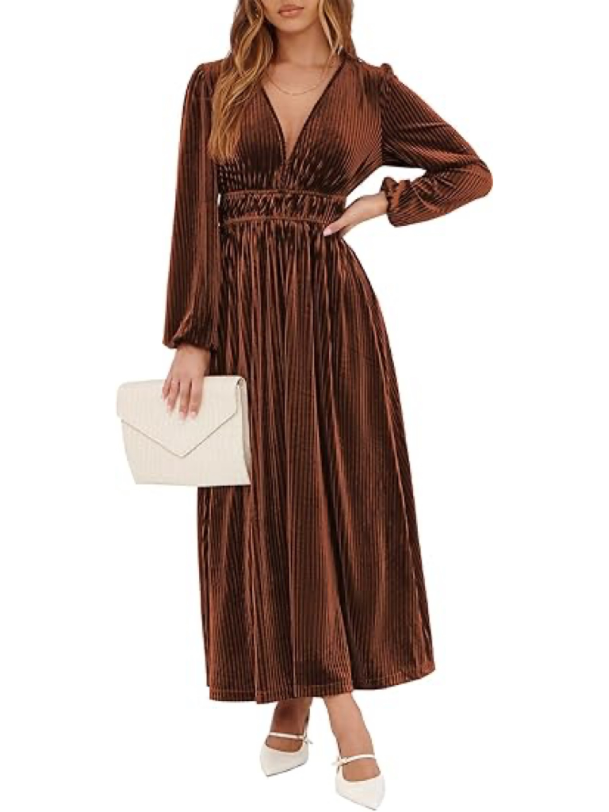  Women's Retro V-Neck Velvet Maxi Dress