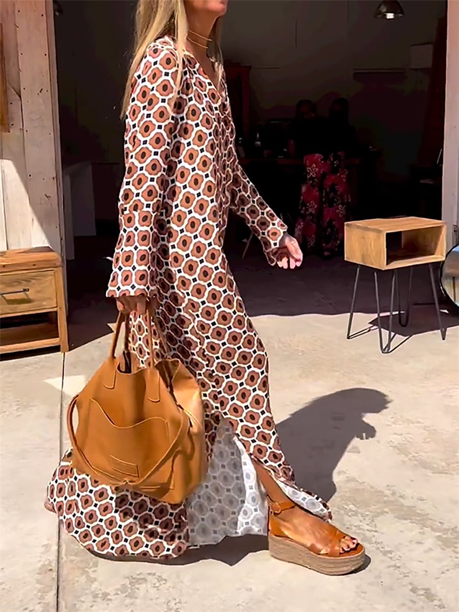 Women's Casual Summer Spring Print Long Dress Fashion Streetwear Geometric Split Print Outdoor Daily Holiday Loose S M L XL XXL