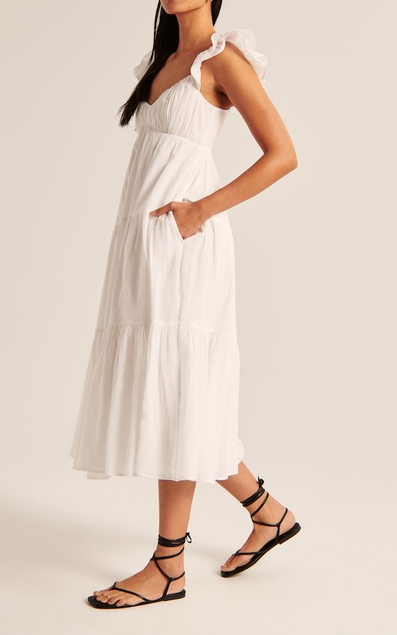 Ruffle Flutter Sleeve Sheer Maxi Dress With Pockets