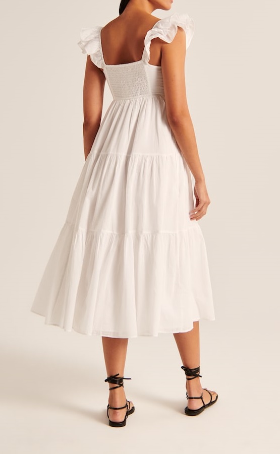 Ruffle Flutter Sleeve Sheer Maxi Dress With Pockets