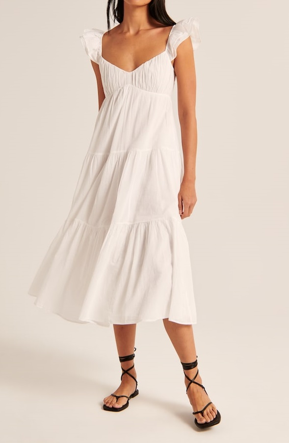 Ruffle Flutter Sleeve Sheer Maxi Dress With Pockets