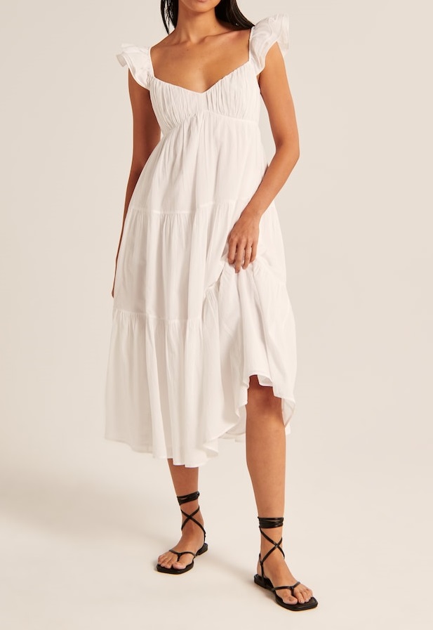 Ruffle Flutter Sleeve Sheer Maxi Dress With Pockets