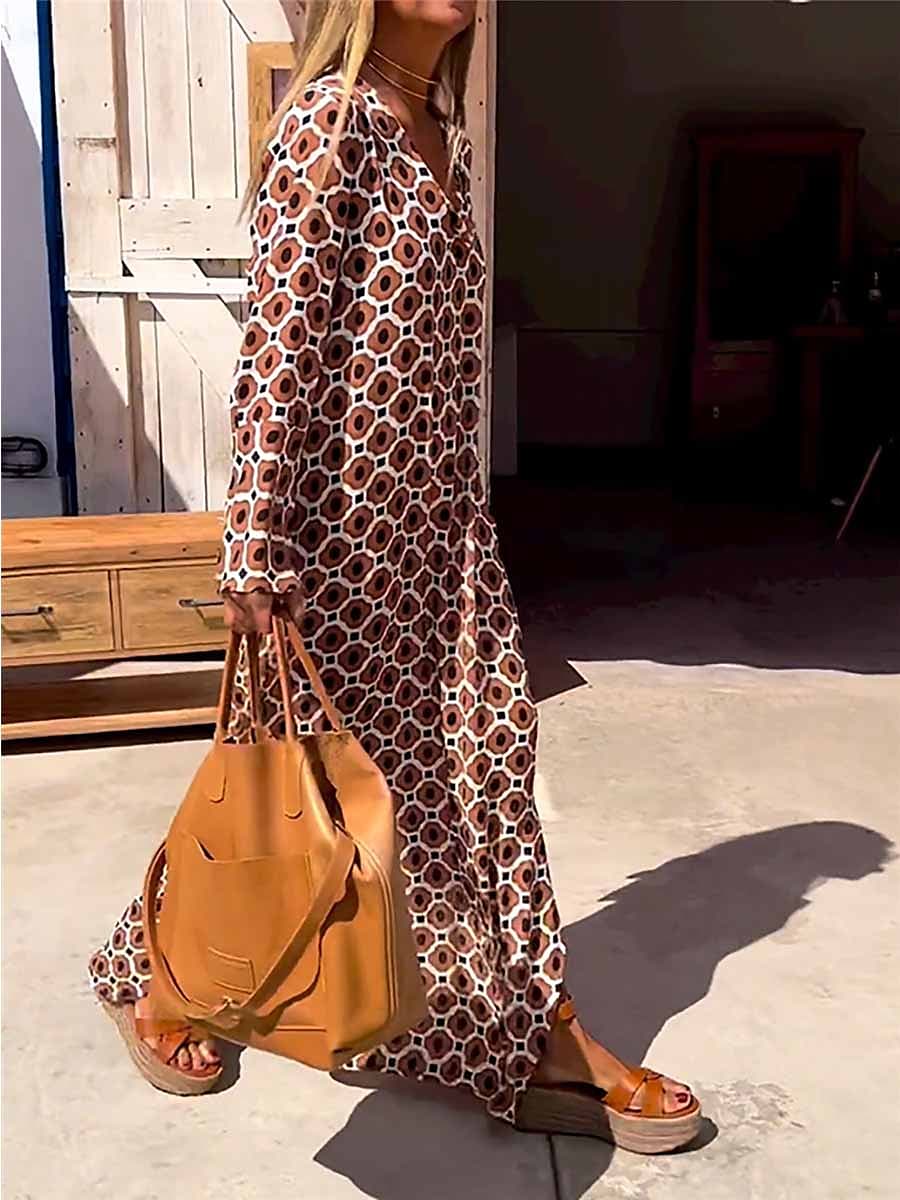 Women's Casual Summer Spring Print Long Dress Fashion Streetwear Geometric Split Print Outdoor Daily Holiday Loose S M L XL XXL