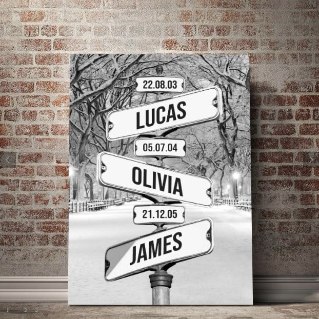 Personalized Canvas Wall Art "Date of birth of children" Snowing Central Park