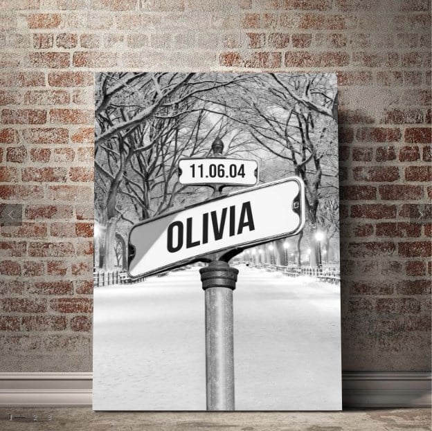 Personalized Canvas Wall Art "Date of birth of children" Snowing Central Park