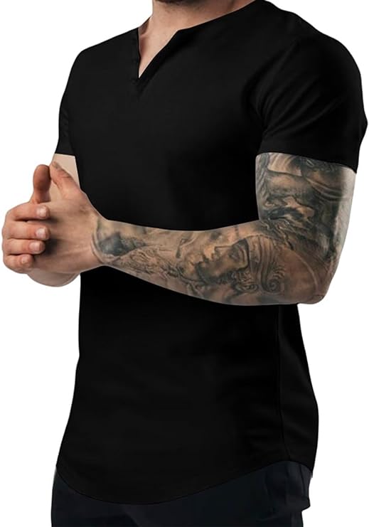 Mens Henley Shirts Short Sleeve Casual Summer T Shirts Muscle Slim Fit Workout Shirt