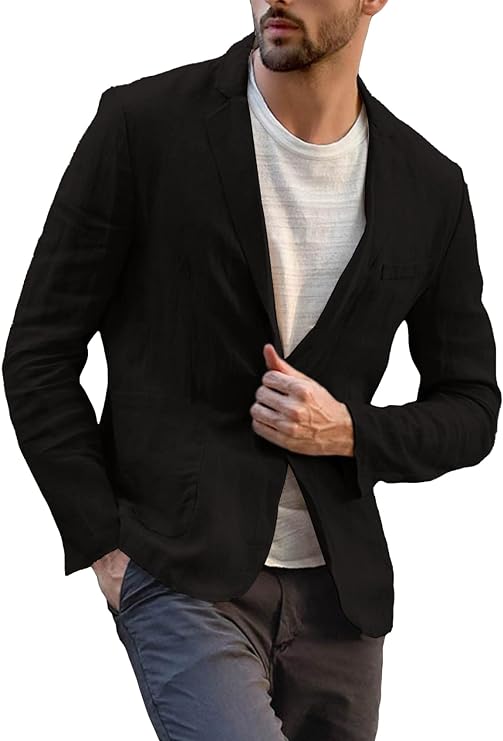 Mens Casual Suit Blazer Jackets Linen Lightweight Loose Fit Fashion Sports Coats