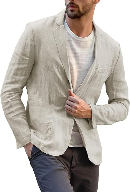 Mens Casual Suit Blazer Jackets Linen Lightweight Loose Fit Fashion Sports Coats