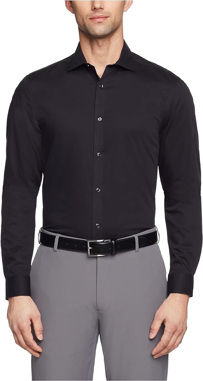 Men's Dress Shirt Slim Fit Non Iron Herringbone Spread Collar