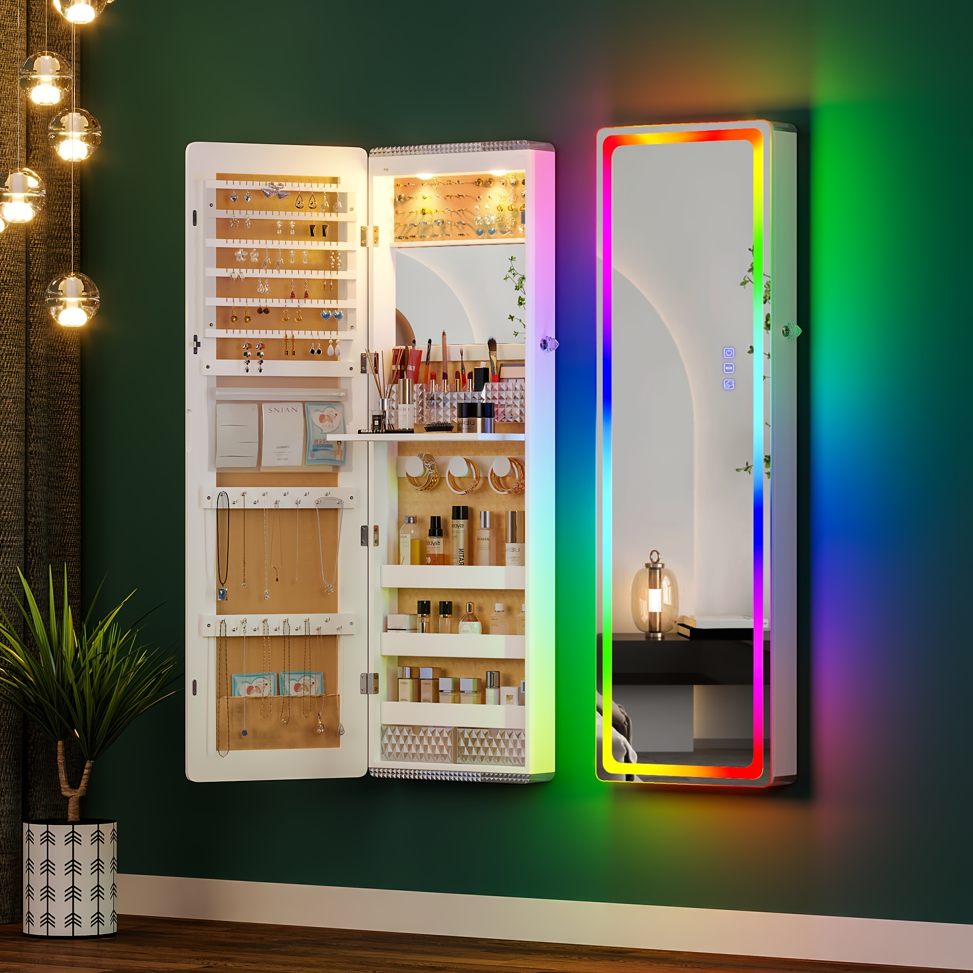  LED Mirror Jewelry Cabinet with RGB Lights