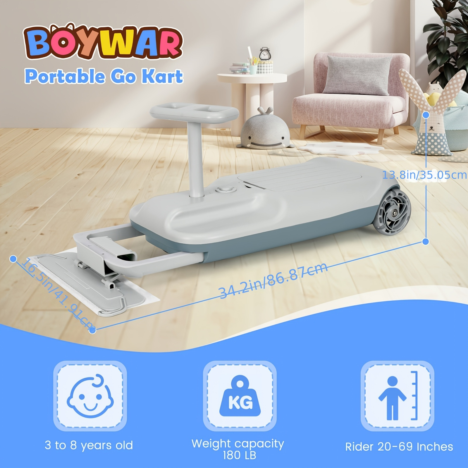 Kart, Variable Speed For Kids, 5 Speeds Available, Cleaning Go Kart For 3+ Year Old (Includes Mop)