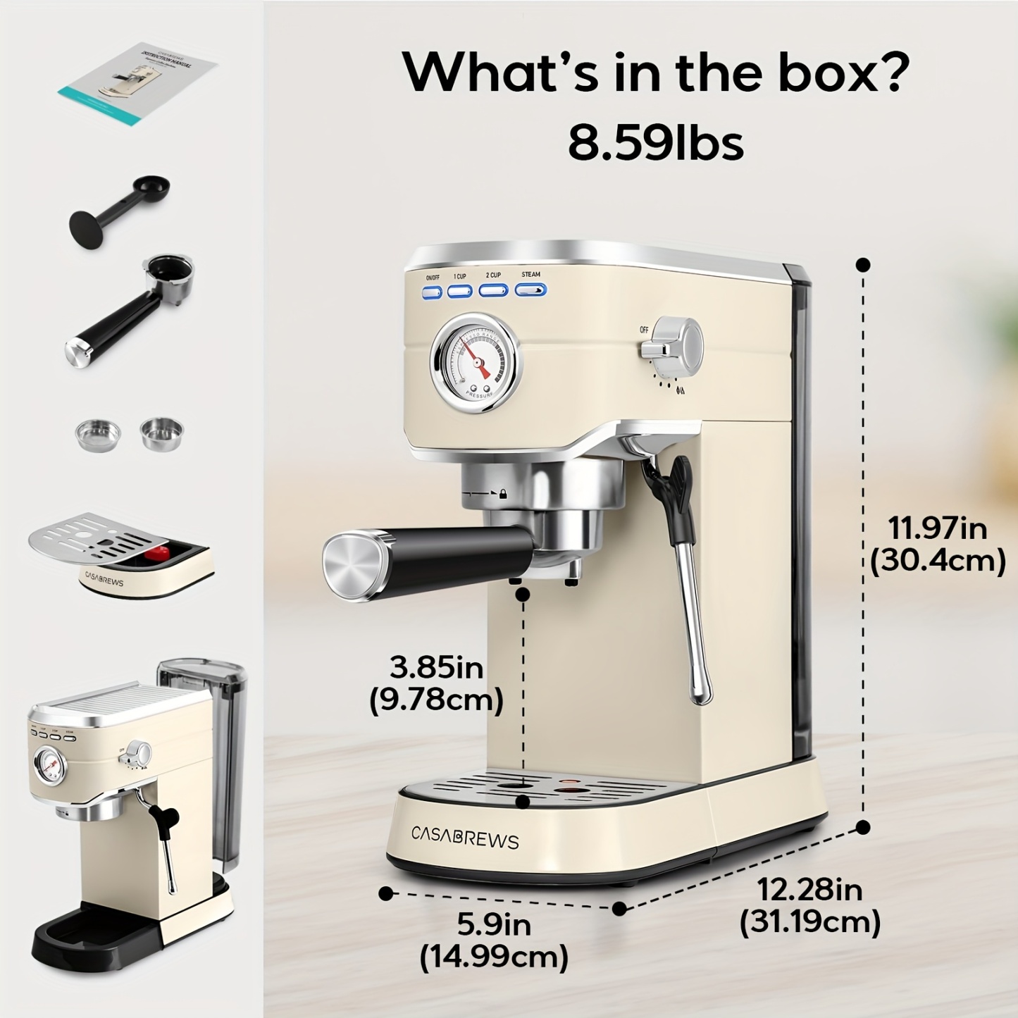20 Bar Pressure Elegant Beige Espresso Maker - 1L/34oz