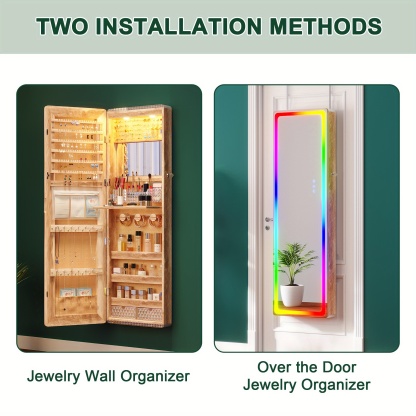  LED Mirror Jewelry Cabinet with RGB Lights