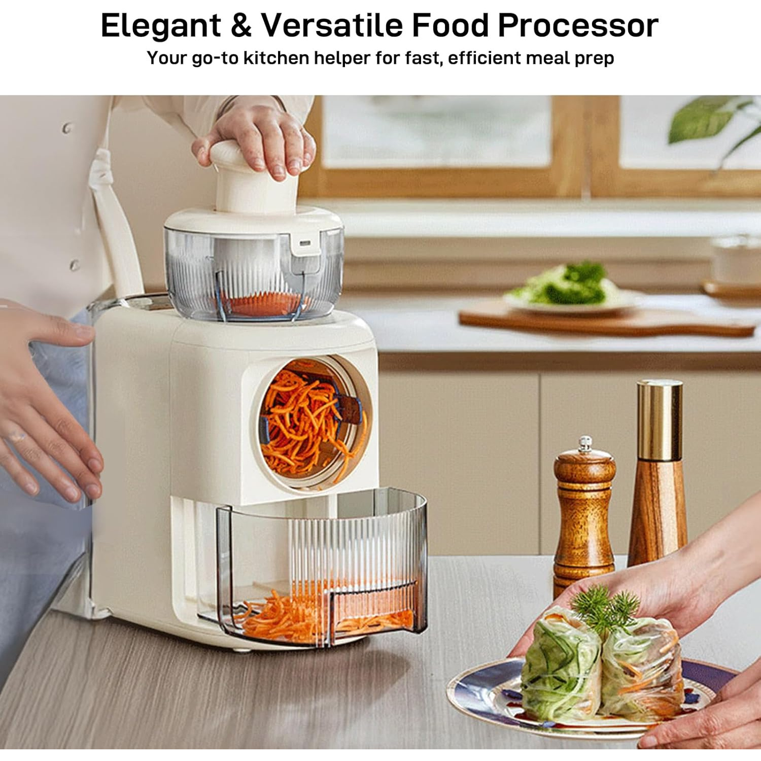 Electric Cheese Grater, Salad Maker With 4 Replaceable Stainless Shapes of Blades