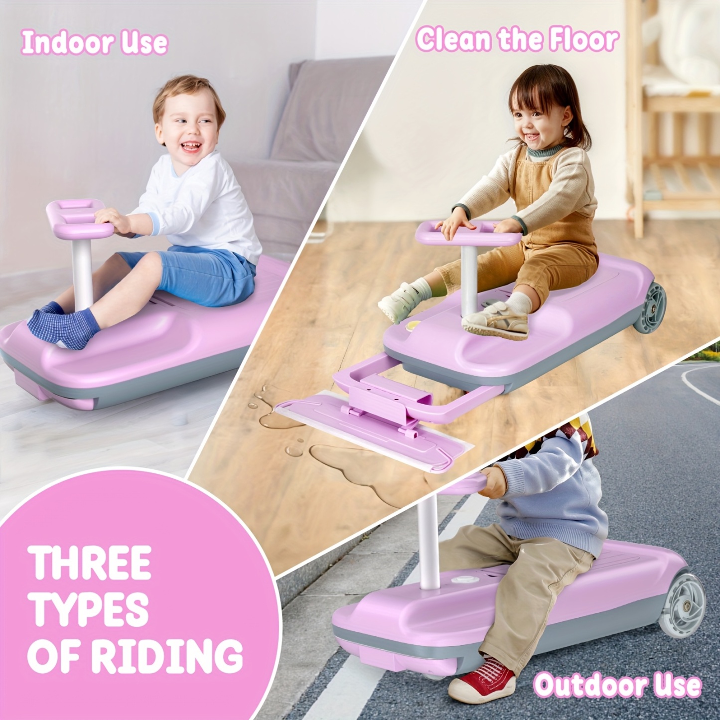 Kart, Variable Speed For Kids, 5 Speeds Available, Cleaning Go Kart For 3+ Year Old (Includes Mop)