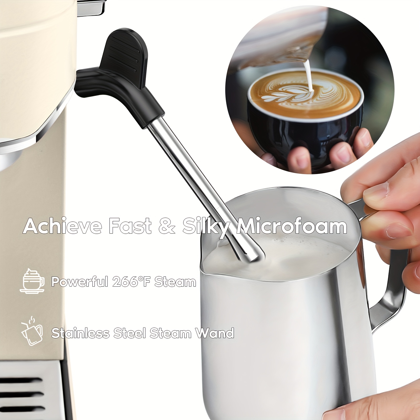 20 Bar Pressure Elegant Beige Espresso Maker - 1L/34oz