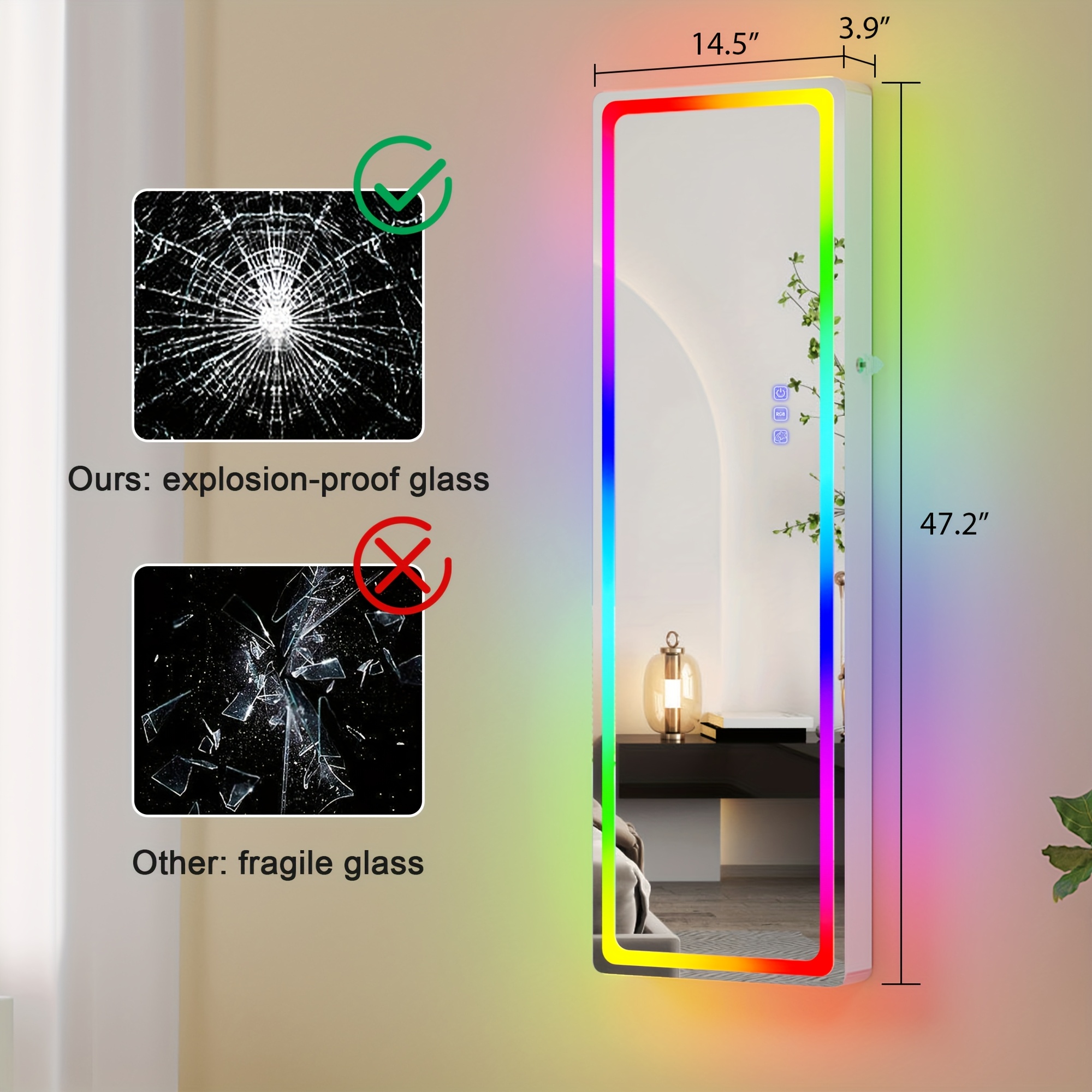 LED Mirror Jewelry Cabinet with RGB Lights