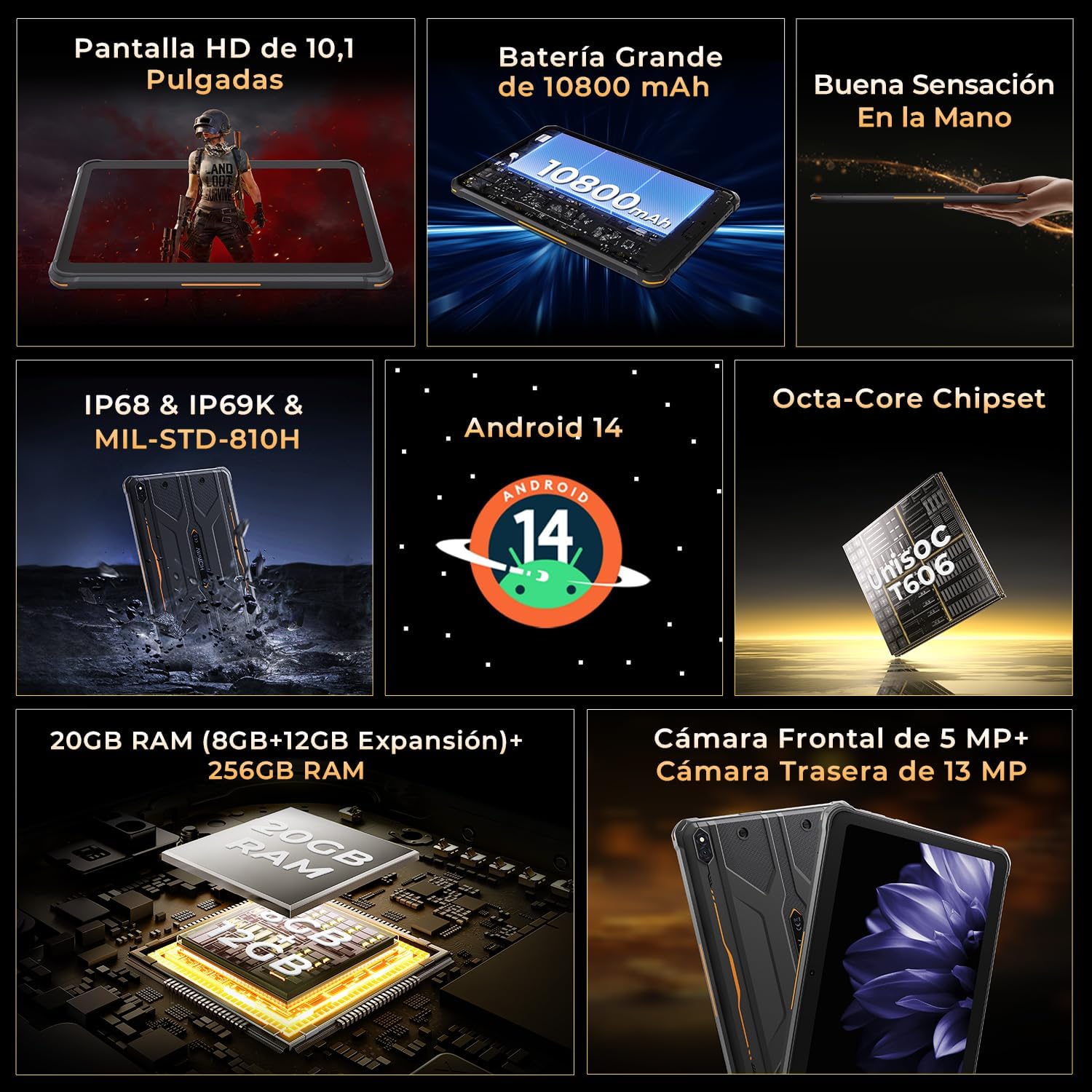 HOTWthtAV R10 Pro Tablet Rugerizada 2025-20GB+256GB/TF 1TB