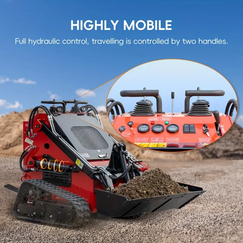 compact 23  crawler skid   loader   with a   of accessories to   multiple functions high friction and high stability used in soft soil   and has a large contact area   not easy to get stuck Product details 4