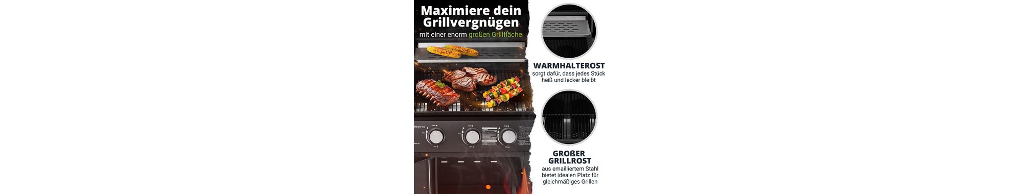 Juskys Gasgrill Louisiana, 3 Brenner, 8,1 kW, emaillierter Rost, Thermometer, Seitenablagen