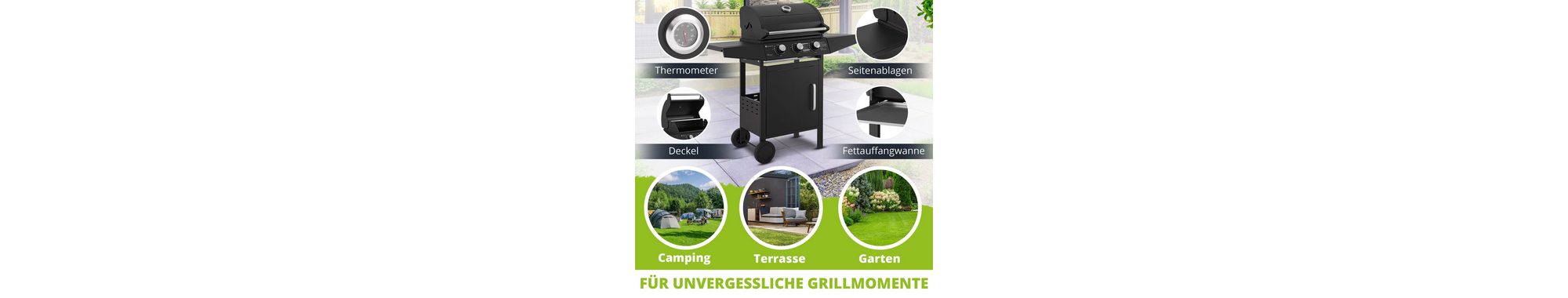 Juskys Gasgrill Louisiana, 3 Brenner, 8,1 kW, emaillierter Rost, Thermometer, Seitenablagen