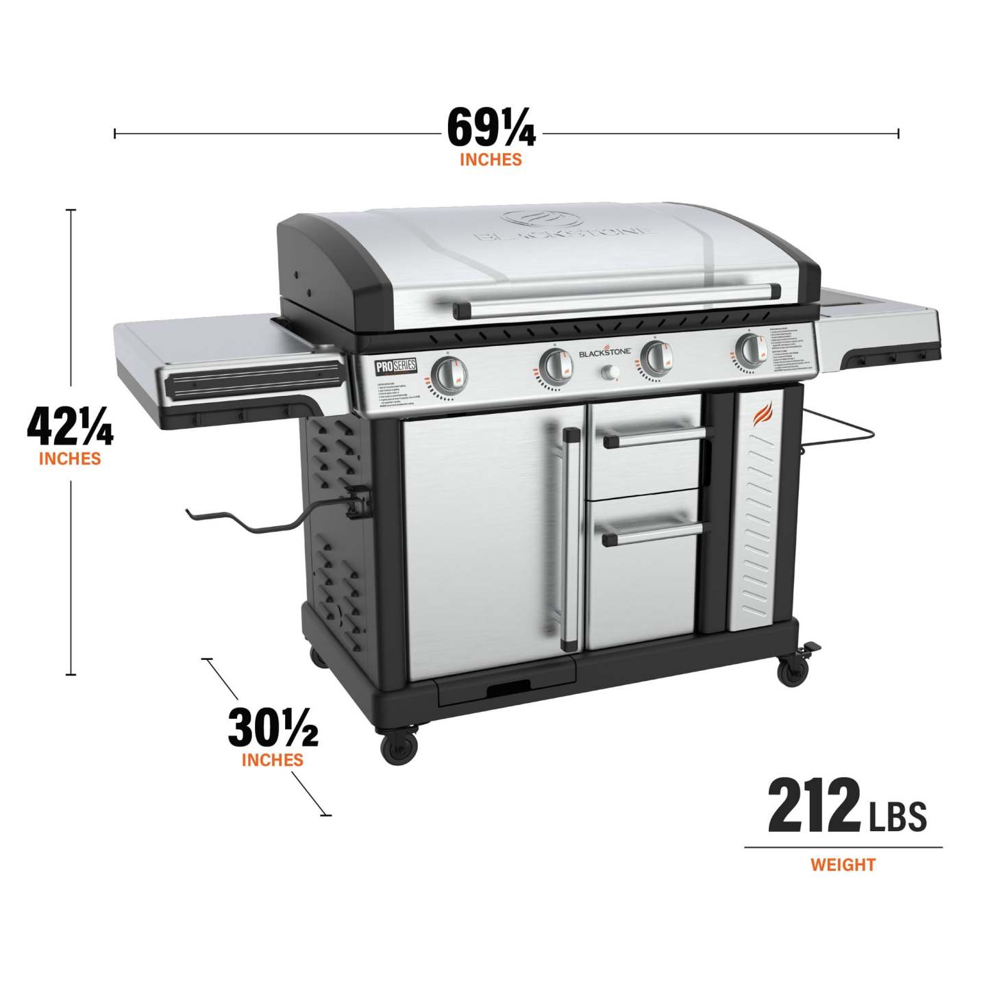 Blackthtstone ProSeries 4-Burner 36" Propane Griddle with Stainless Steel Cabinet and Hood