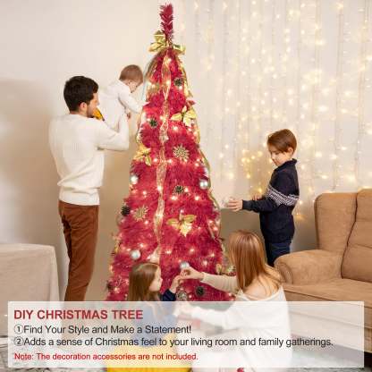 Pop Up 6ft Christmas Trees Pre Decorated, Brinthtgstar Pull Up Xmas Tree Pre Lit 150 Led Lights