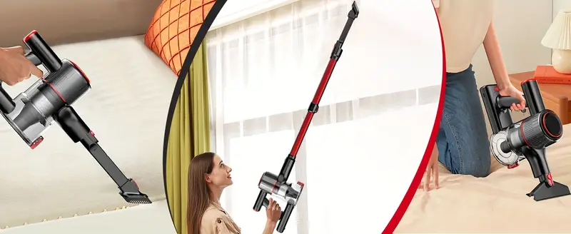 6 in 1 cordless vacuum cleaner with led display 20000 pa strong suction detachable battery crevice tool sofa brush red   for hard floors carpet pet hair details 3