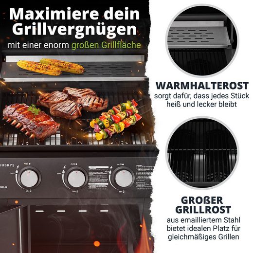 Gasgrill Louisiana 3 Brenner, 8,1 kW, emaillierter Rost, Thermometer, Seitenablagen