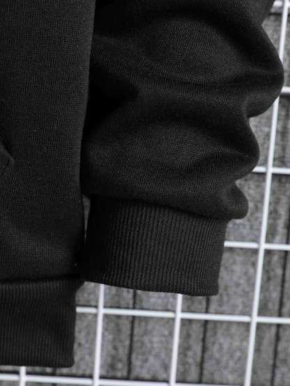 Men Zip Up Drawstring Slant Pocket Hoodie