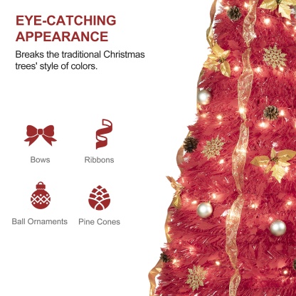 Pop Up 6ft Christmas Trees Pre Decorated, Brinthtgstar Pull Up Xmas Tree Pre Lit 150 Led Lights