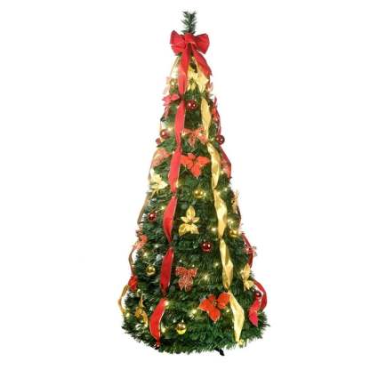 Pop Up 6ft Christmas Trees Pre Decorated, Brinthtgstar Pull Up Xmas Tree Pre Lit 150 Led Lights