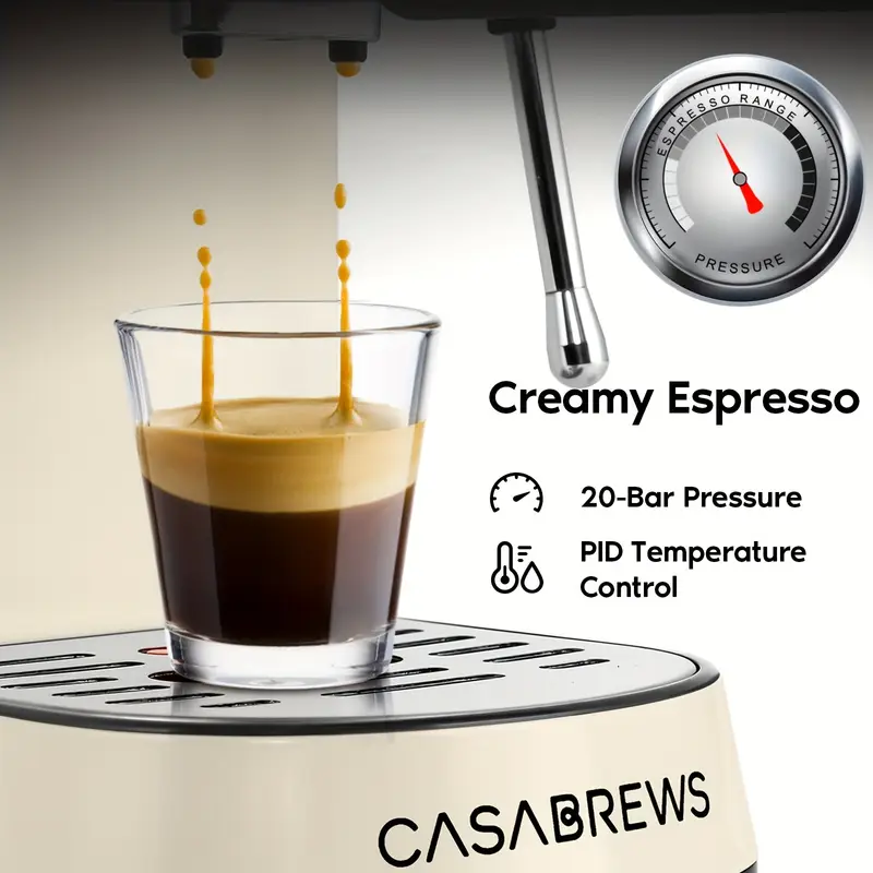 elegant beige 1l 34oz espresso maker 20 bar pressure stainless steel with powerful steam wand   lattes cappuccinos   with   reusable   for home use barista coffee machine sleek coffee maker durable construction coffee bar details 5