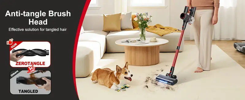 6 in 1 cordless vacuum cleaner with led display 20000 pa strong suction detachable battery crevice tool sofa brush red   for hard floors carpet pet hair details 4