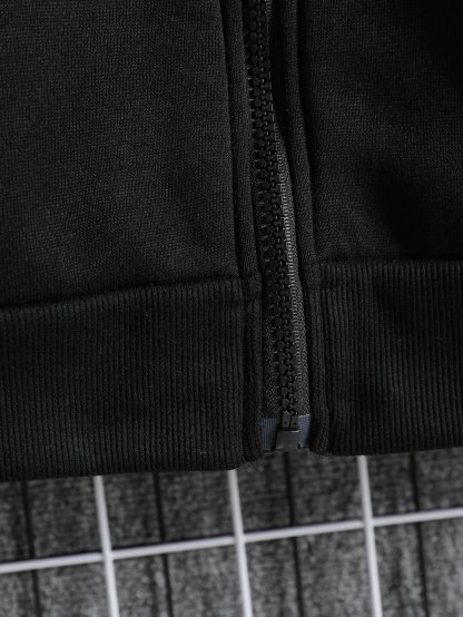 Men Zip Up Drawstring Slant Pocket Hoodie