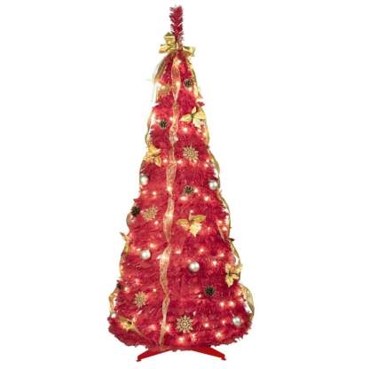 Pop Up 6ft Christmas Trees Pre Decorated, Brinthtgstar Pull Up Xmas Tree Pre Lit 150 Led Lights