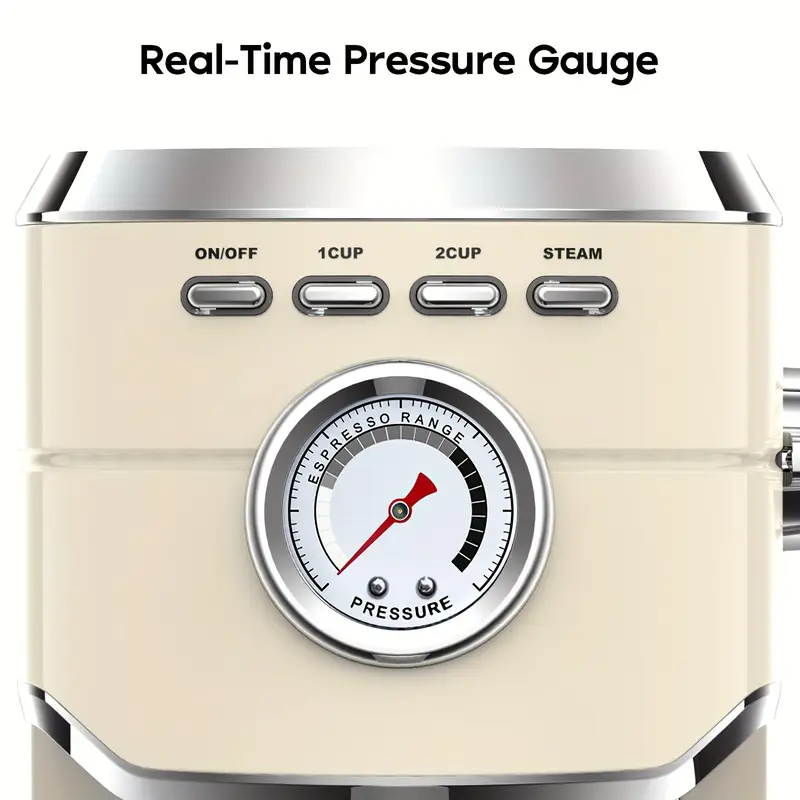elegant beige 1l 34oz espresso maker 20 bar pressure stainless steel with powerful steam wand   lattes cappuccinos   with   reusable   for home use barista coffee machine sleek coffee maker durable construction coffee bar details 4