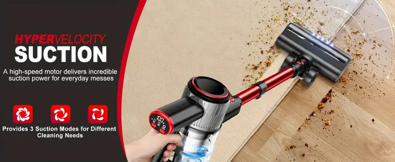 6 in 1 cordless vacuum cleaner with led display 20000 pa strong suction detachable battery crevice tool sofa brush red   for hard floors carpet pet hair details 1