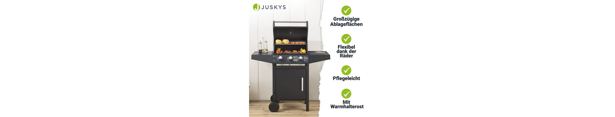 Juskys Gasgrill Louisiana, 3 Brenner, 8,1 kW, emaillierter Rost, Thermometer, Seitenablagen