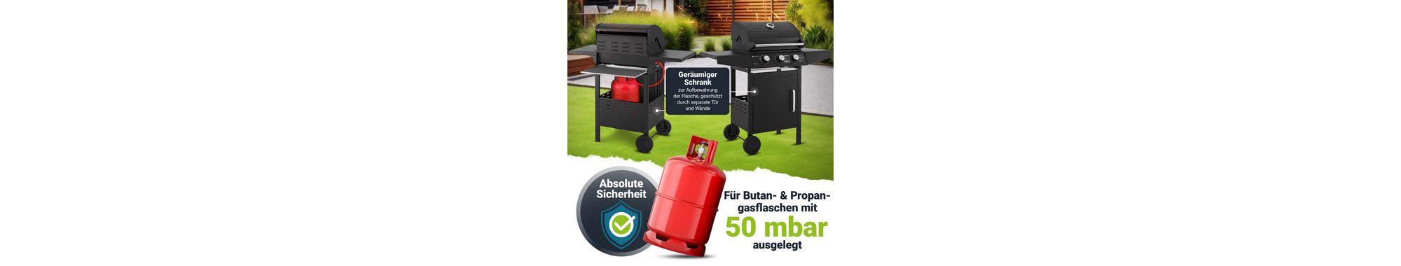 Juskys Gasgrill Louisiana, 3 Brenner, 8,1 kW, emaillierter Rost, Thermometer, Seitenablagen