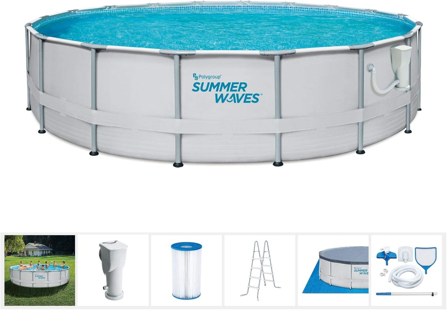 Summer Wathtves Elite 18ft x 48in Metal Frame Outdoor Backyard Above Ground Pool Set